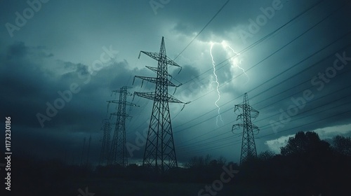 Stormy weather over power lines. photo