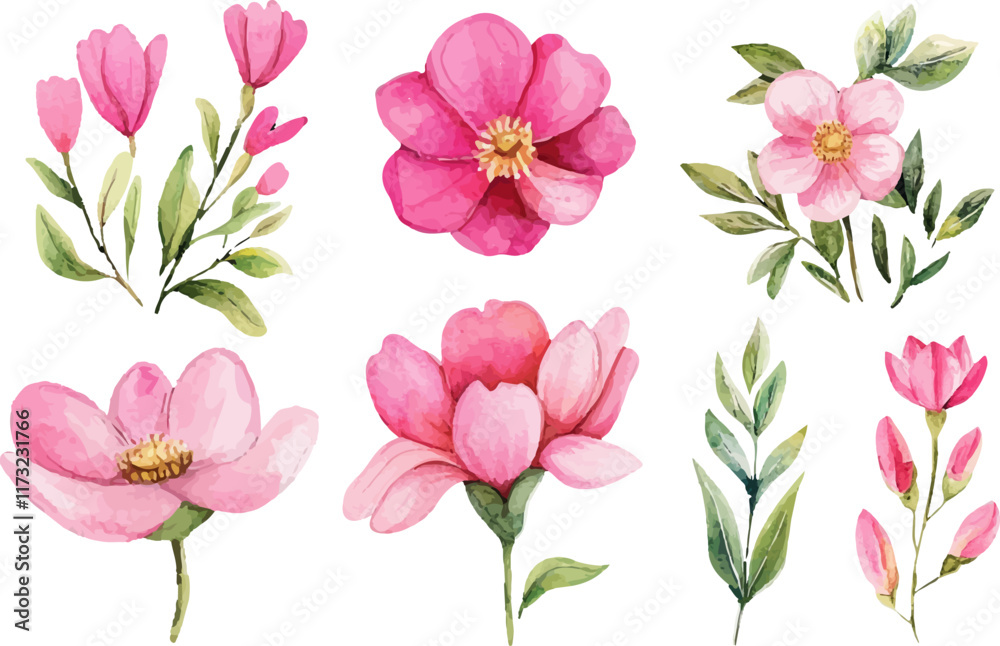 Fototapeta premium Botanical Watercolor Spring Flowers Clipart