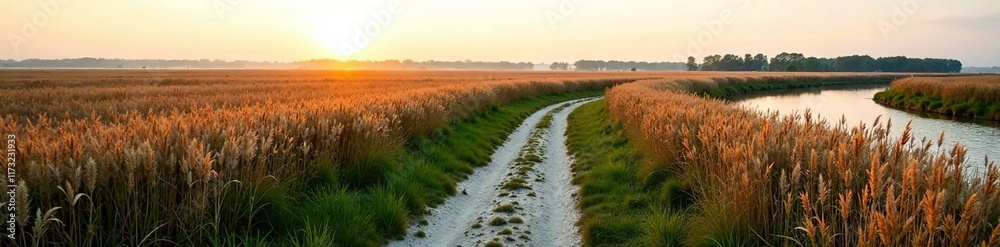 Winding path through reeds near Snape Maltings, wetlands, Suffolk Winding path through reeds near Snape Maltings, wetlands, Suffolk