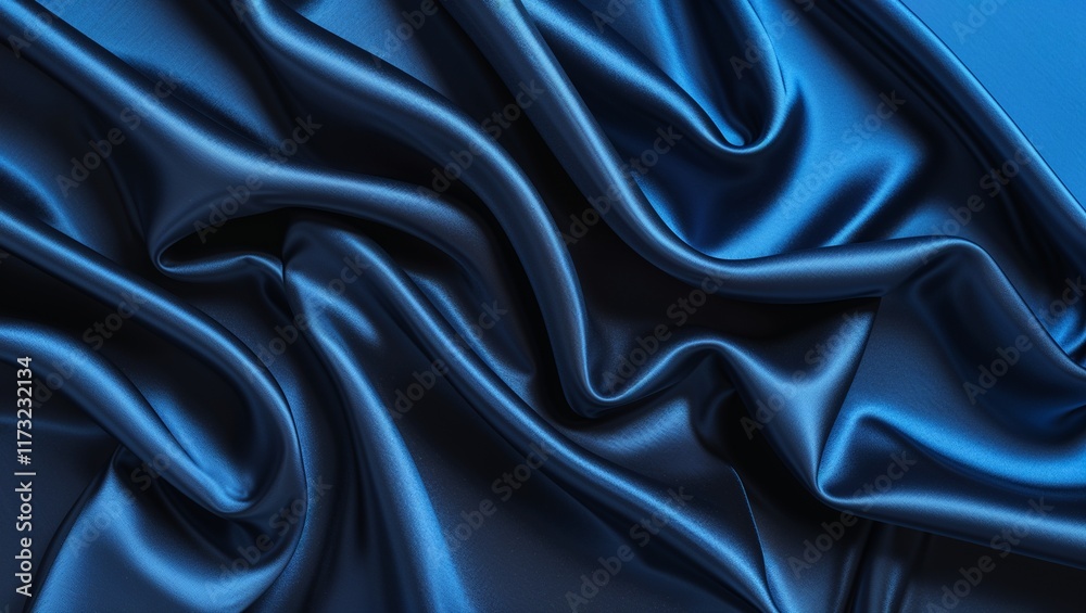 Obraz premium Abstract Blue and Black Background with Flowing Blue Silk-like Swirls, Creating a Smooth, Elegant Texture and Depth for a Mystical and Sophisticated Visual Effect
