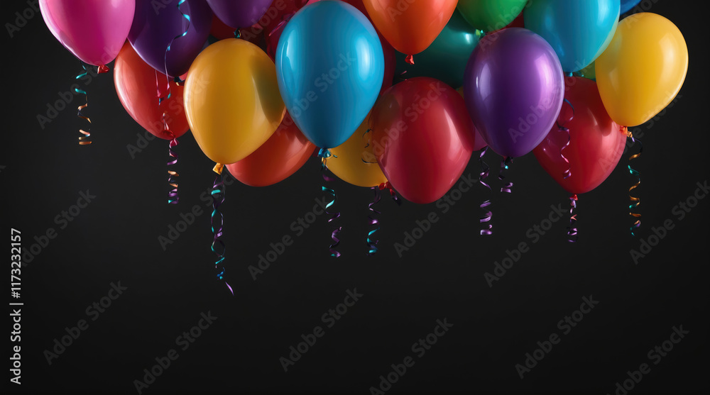 Colorful balloons floating in the air create a festive atmosphere for celebrations and parties Colorful balloons floating in the air create a festive atmosphere for celebrations and parties