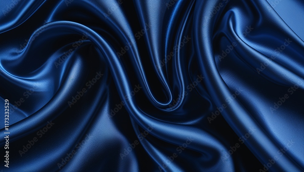 Obraz premium Abstract Blue and Black Background with Flowing Blue Silk-like Swirls, Creating a Smooth, Elegant Texture and Depth for a Mystical and Sophisticated Visual Effect