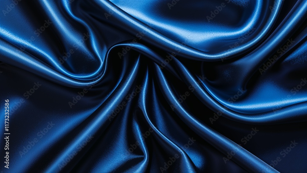 Fototapeta premium Abstract Blue and Black Background with Flowing Blue Silk-like Swirls, Creating a Smooth, Elegant Texture and Depth for a Mystical and Sophisticated Visual Effect