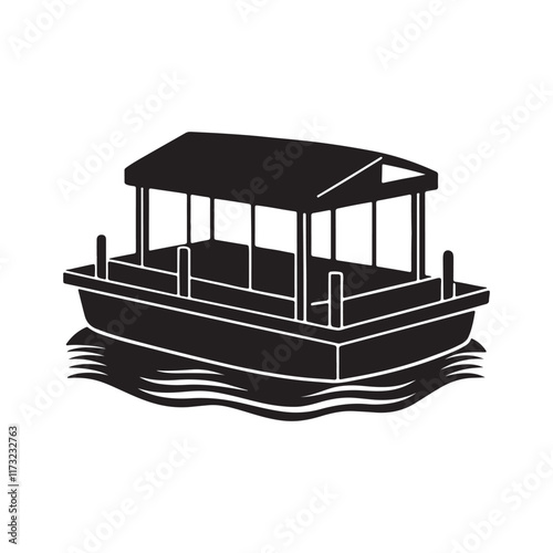 pontoon silhouette, black and white silhouette, vector and illustration