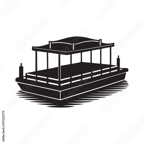 pontoon silhouette, black and white silhouette, vector and illustration