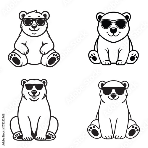Cute Polar bear sitting wearing sunglass illustration vector, Collection of Joyful Polar bear Clipart Art
