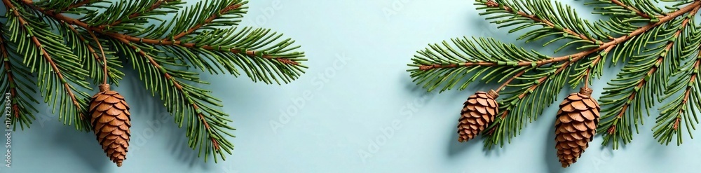 Wreath made of long stems of fir branches with large pine cones hanging from it, home fragrance, evergreen Wreath made of long stems of fir branches with large pine cones hanging from it, home fragrance, evergreen