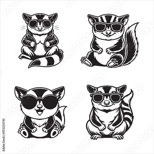 Cute Sugar glider sitting wearing sunglass illustration vector, Collection of Joyful Sugar glider Clipart Art
