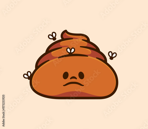 Cartoonish Sad Poop Emoji Surrounded by Flies - A Playful and Quirky Character Design