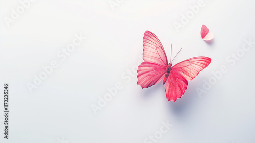 pink butterfly isolated on white background. one butterfly, web banner