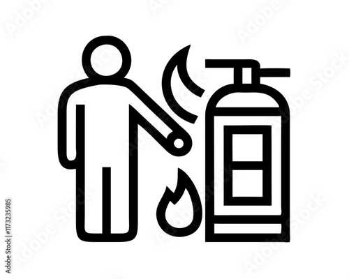 Outline illustration of a person using a fire extinguisher for safety training