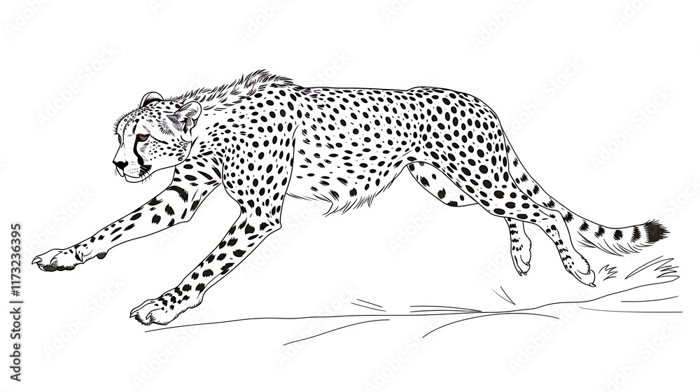 Naklejka premium crouching cheetah outline mid-sprint