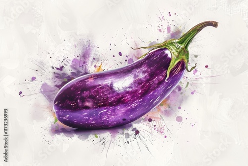 Vibrant watercolor eggplant art photo