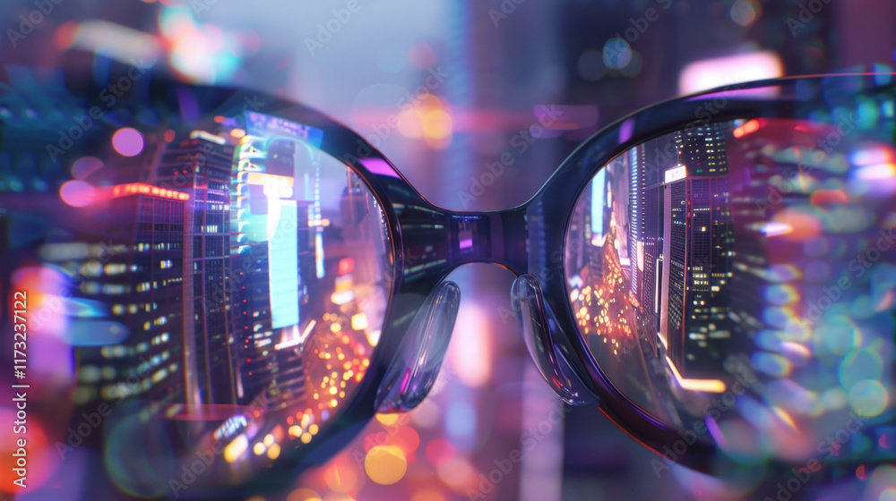 modern city view through glasses modern city view through glasses