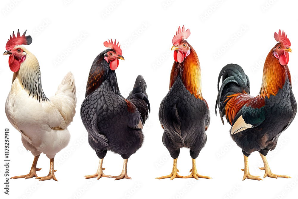 Fototapeta premium chicken breeds standing set collection isolated on white background