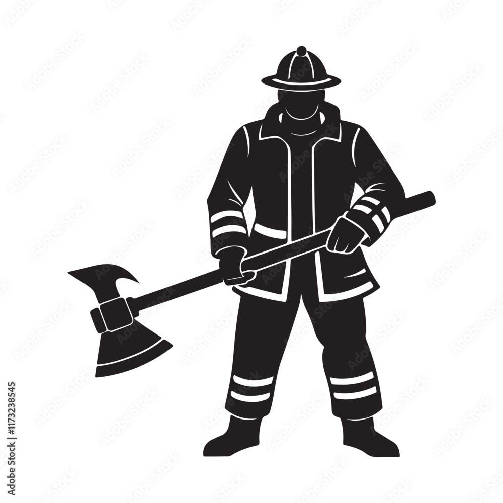 Obraz premium Fire Fighter silhouette, black and white silhouette, vector and illustration