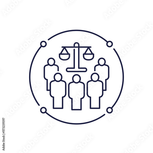 class action lawsuit icon, collective legal case line design