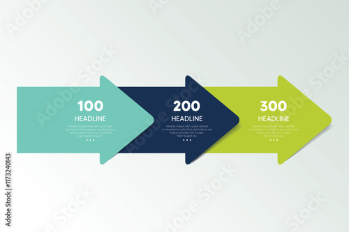Three step arrow template for presentation. 3 steps options, elements, infographic.