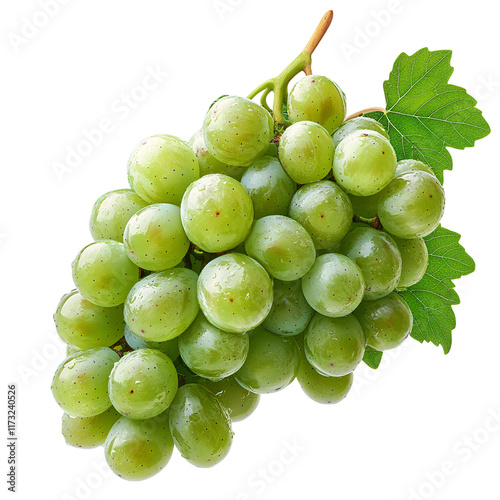 Fresh Green Grapes with Dew Drops on a png isolated on transparent background photo