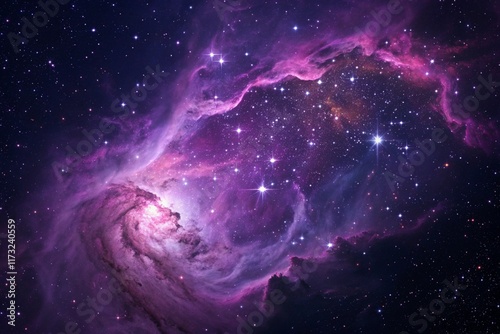 Purple gas nebulae in space and sparkling stars