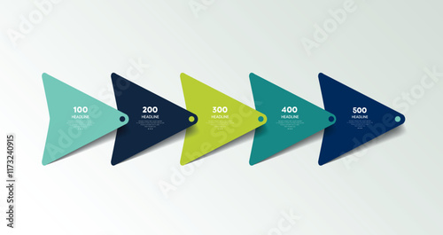 Five step arrow template for presentation. 5 steps options, elements, infographic.