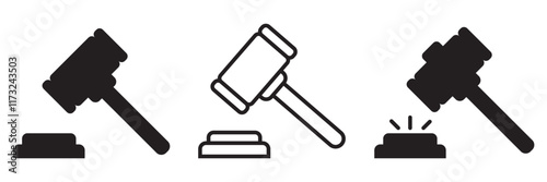 Gavel icon vector isolated on white background. Hammer icon vector. Judge Gavel Auction Icon Vector. Bid