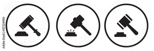 Judge hammer vector icon. Gavel sign. Lawyer symbol. Mallet illustration. Auction bid icon isolated.