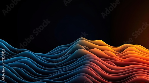 Waves abstract background concept. Abstract waves in blue and orange contrast against a dark background.