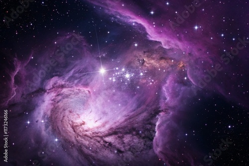 Purple gas nebulae in space and sparkling stars