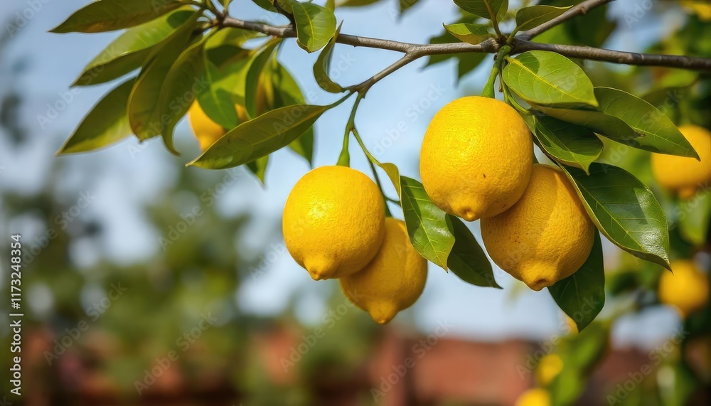 Fruit Lemon garden business farming and entrepreneurship harvest. yellow lemons hanging on a tree Fruit Lemon garden business farming and entrepreneurship harvest. yellow lemons hanging on a tree