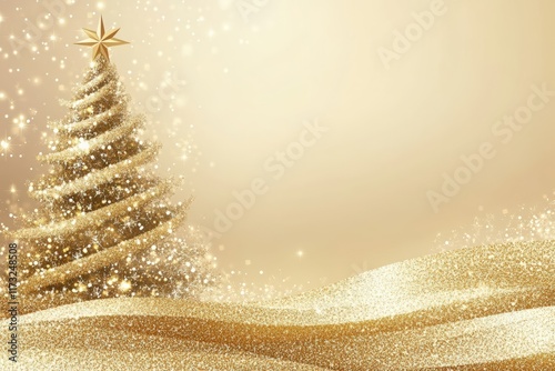 Sparkling christmas tree celebration festive decor glittering gold background holiday spirit enchanting atmosphere