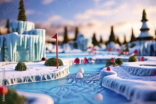 playing miniature golf on an ice course with frozen obstacles photo