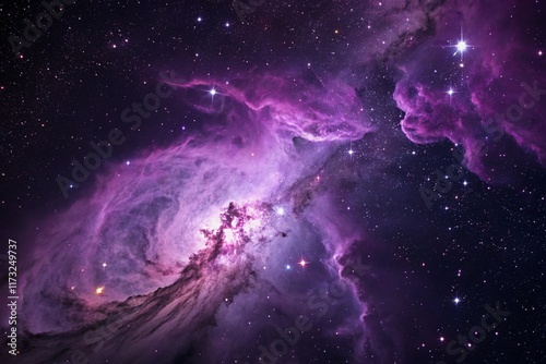 Purple gas nebulae in space and sparkling stars