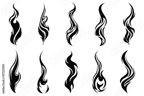 Silhouette Fire flames. Old school tattoo neo-tribal style or silhouette flame for cars. set vector icons. Fire sign. Fire flame icon isolated on white background. Vector illustration	