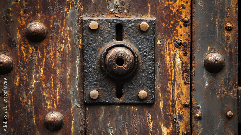 Fototapeta premium Rusty Metal Door With Old Lock Mechanism