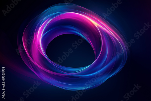 Abstract background. Blue and purple neon light rays speed through a motion background creating a futuristic look, space tunnel or wormhole time travel effect.