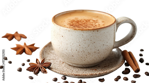 cup of coffee with cinnamon isolated on white background 