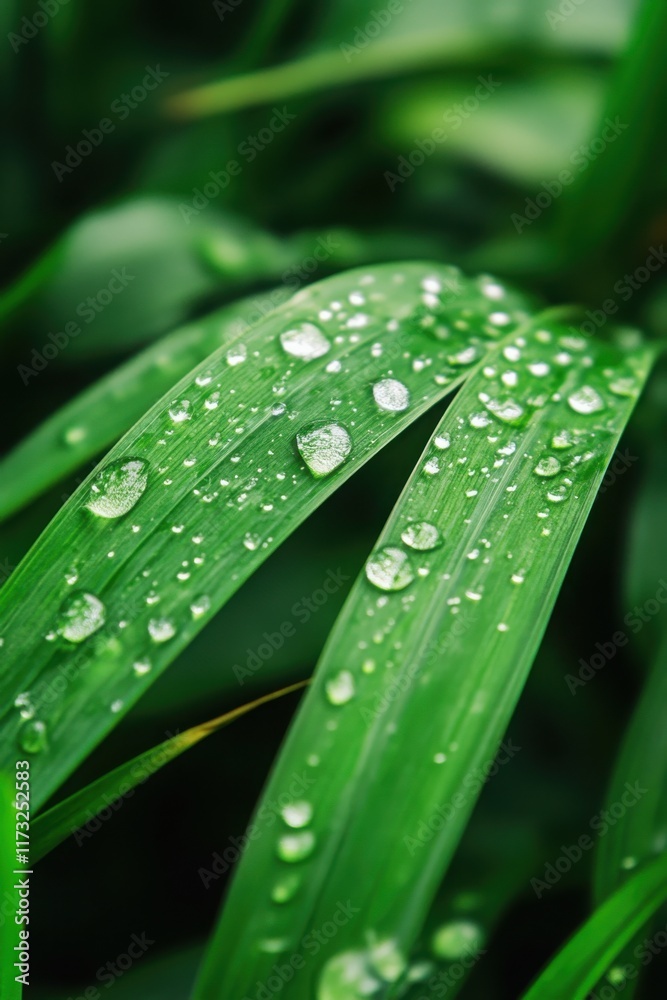 Close up of Green Grass Blades with Water Droplets Close up of Green Grass Blades with Water Droplets