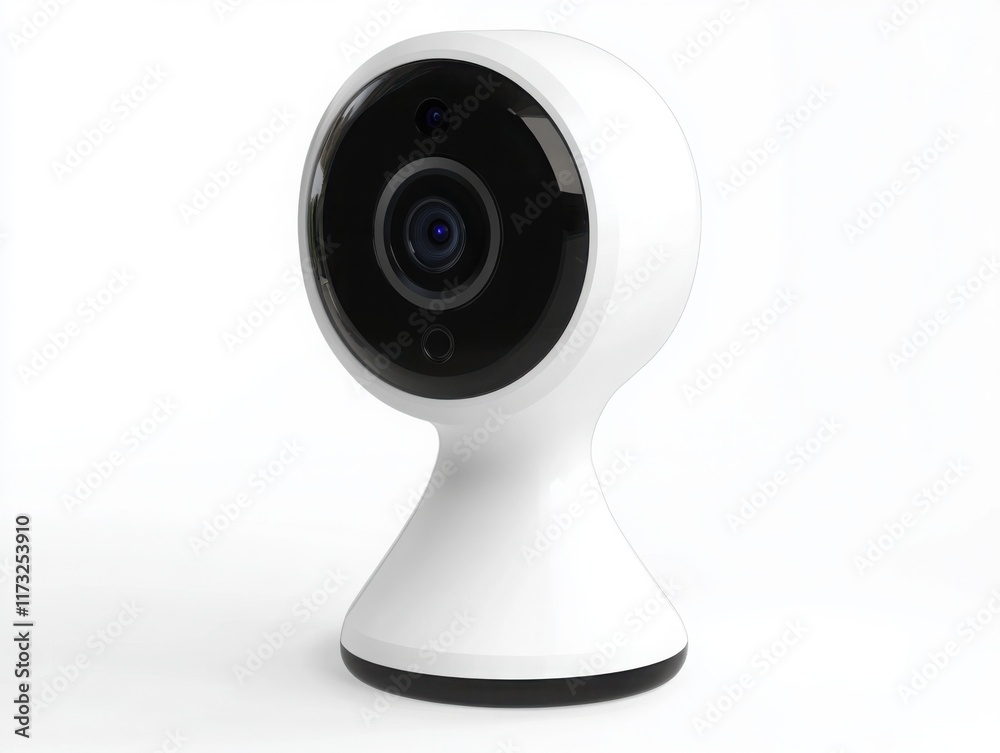 White Security Camera on White Background with Black Lens White Security Camera on White Background with Black Lens