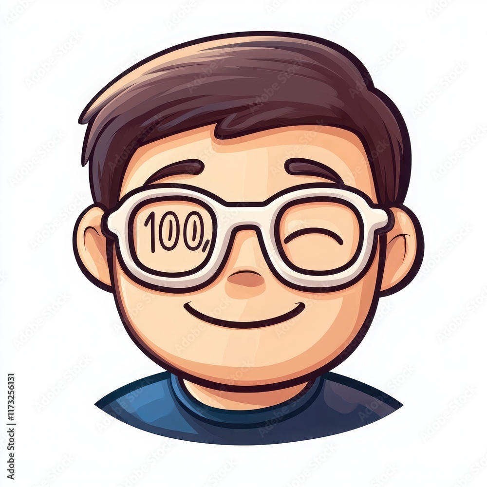 custom made wallpaper toronto digitalA cheerful cartoon character wearing glasses, smiling warmly, celebrating success.