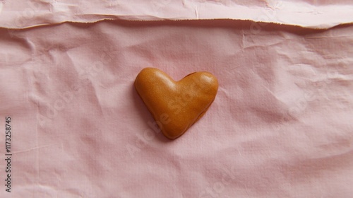 Golden Heart Shaped Cookie on Pink Wrinkled Fabric