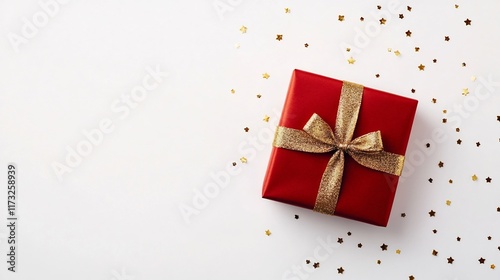 Wallpaper Mural Elegant Red Gift Box with Shiny Gold Ribbon on White Background Torontodigital.ca