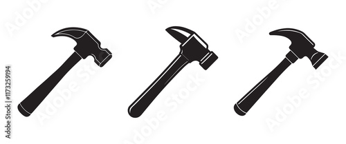 set of hammer silhouette, black and white silhouette, vector and illustration