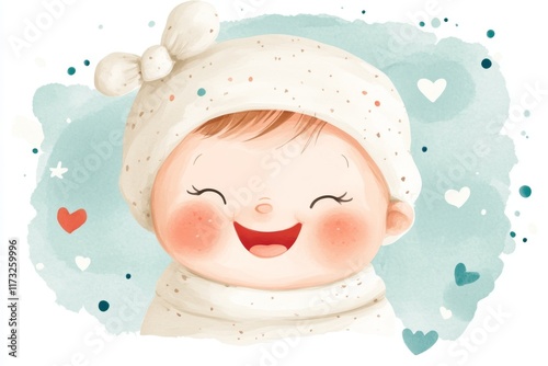 A close-up of a baby laughing, with their eyes sparkling and cheeks rosy, captured in a moment of pure joy