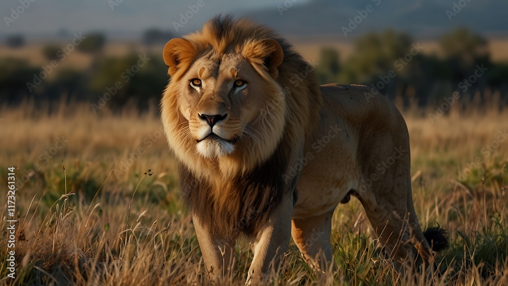 a lion close up potrait in grassland savannah forest habitat background a lion close up potrait in grassland savannah forest habitat background