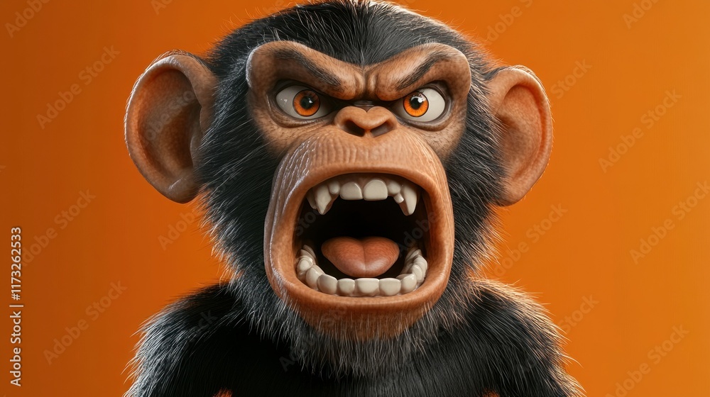 Angry Chimpanzee 3D Render: A Furious primate expression captured in stunning detail. Angry Chimpanzee 3D Render: A Furious primate expression captured in stunning detail.