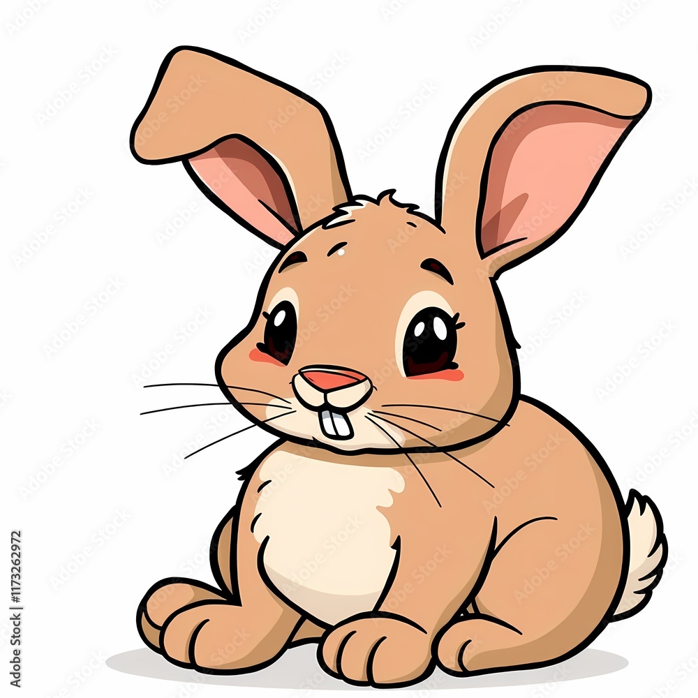 Obraz premium Cute Bunny with Big Eyes Illustration: A charming brown bunny with big, expressive eyes sits in a playful pose, capturing the innocence and sweetness of this beloved animal. 