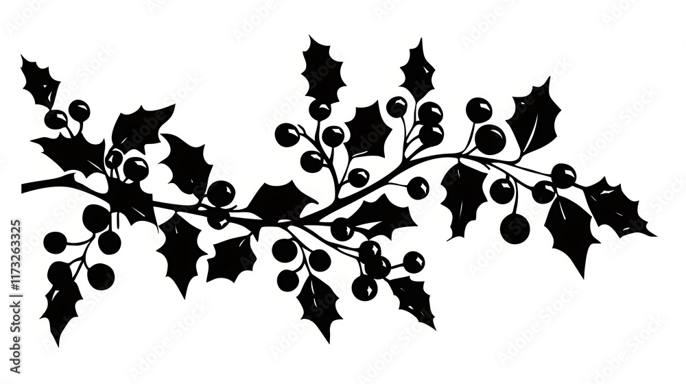 Naklejka premium christmas holly branch silhouette