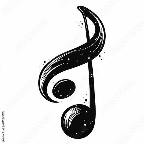 Artistic Musical Note Design with Swirling Elements in Black and White