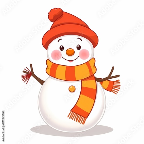 Cheerful Snowman in Winter Hat and Scarf  photo